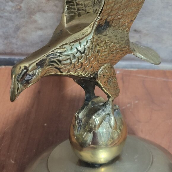 Vintage Solid Brass Eagle in Flight Bird Sculpture American Bald Eagle Perched o - Picture 9 of 14